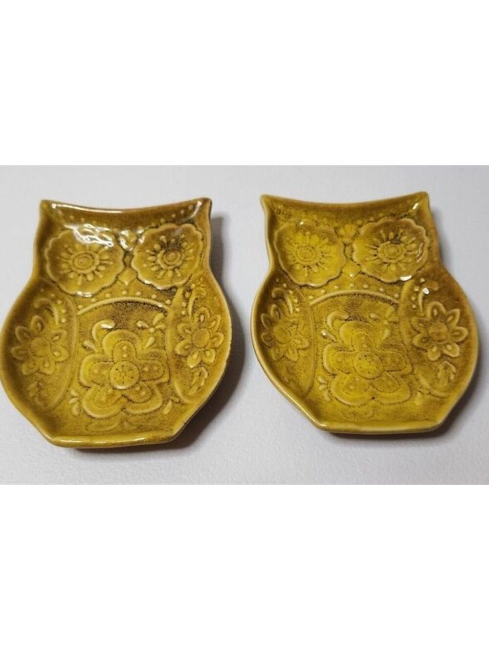 Pair of Yellow Ceramic Spoon Rests/Trinket Tray